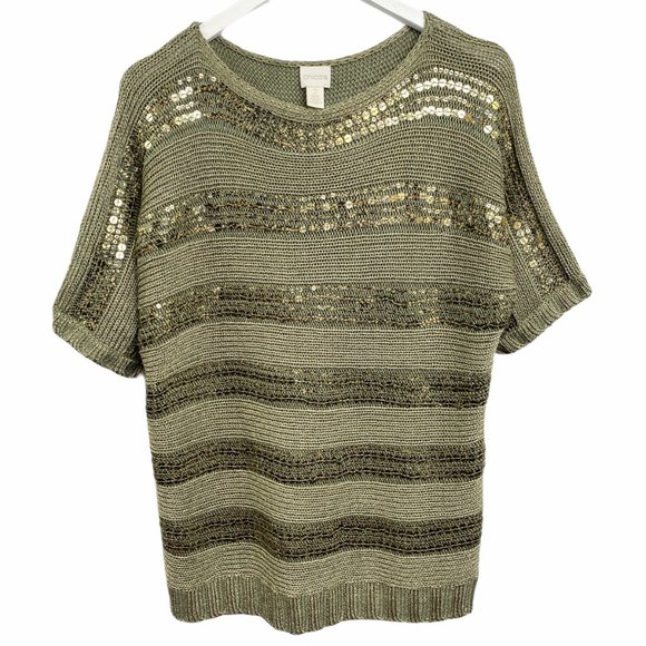 Chico's Sweaters - Chico's Sage Green Sequin Short Sleeve Sweater 2